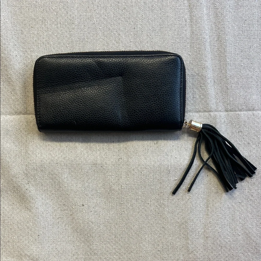 Jack French London Black Leather Zip Around Wallet Gold Plate Tassel - Picture 9 of 12